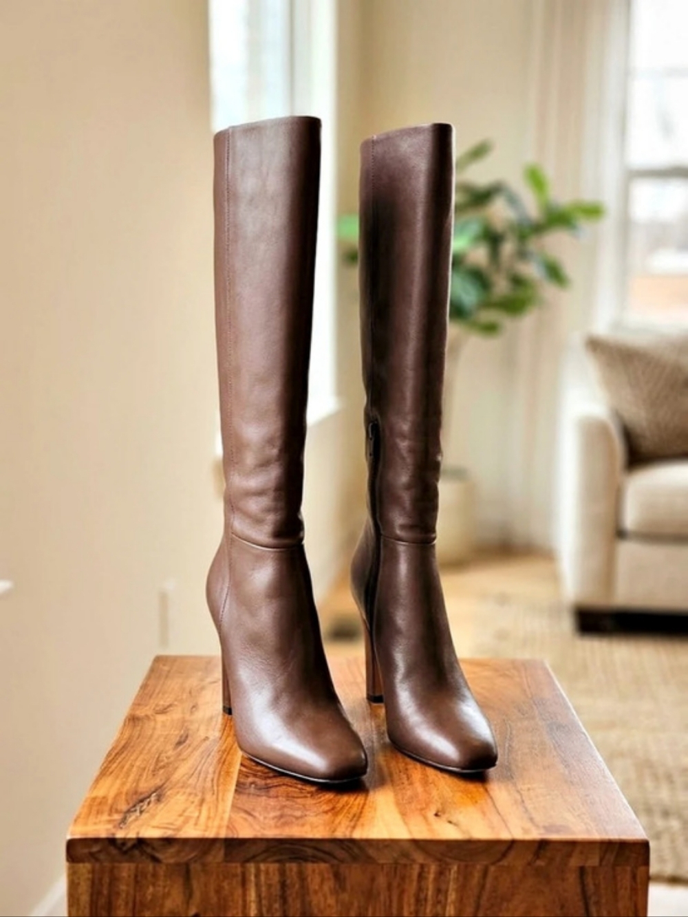 Steve Madden Leather Knee High Boot Brown Heeled
